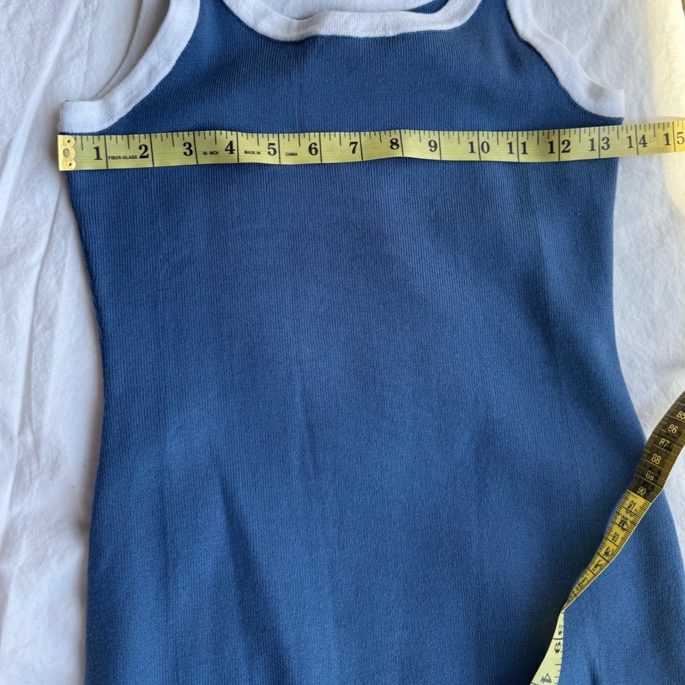 ZESICA Blue Ribbed Knit Contrast Trim Sleeveless Side Slit Midi Dress Medium - Picture 6 of 8